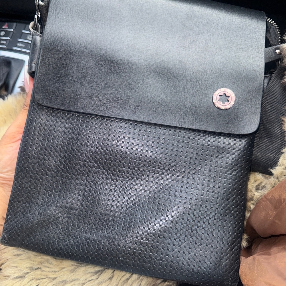 Montblanc Black Leather Messenger Crossbody Bag — Classic Luxury